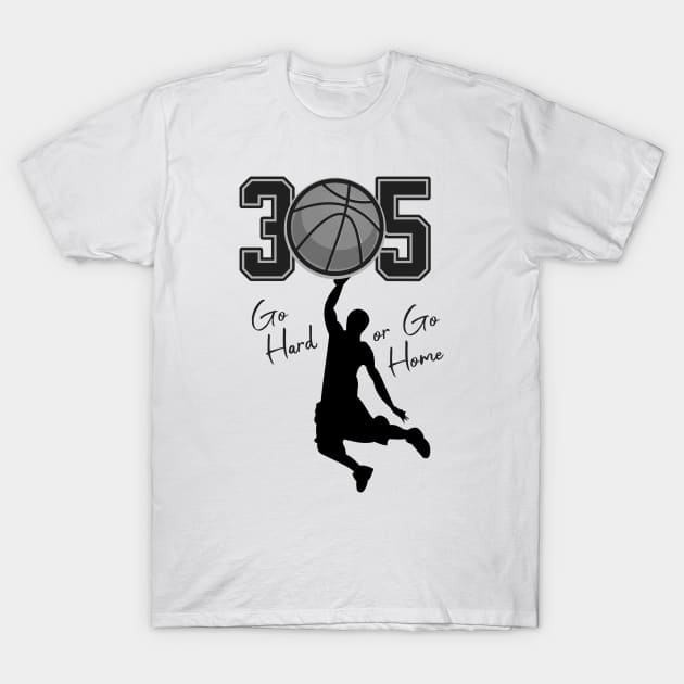 305 Miami Basketball Hoops T-Shirt by Spark of Geniuz